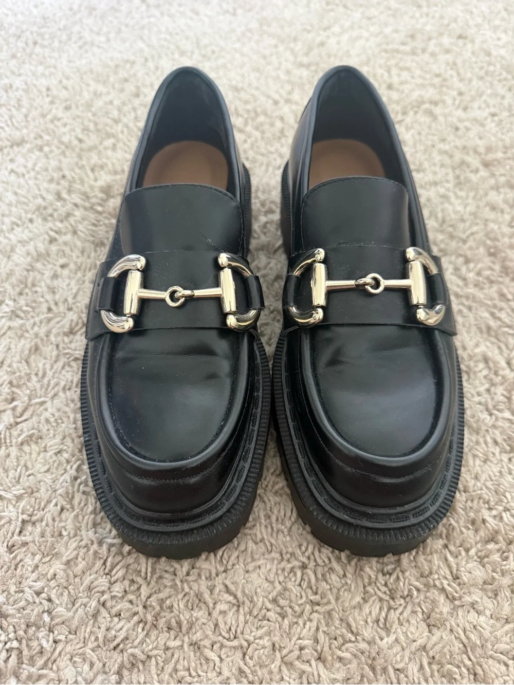NWOT H&M Black Chunky Loafer with Gold Bit Hardware - Women Size 5.5